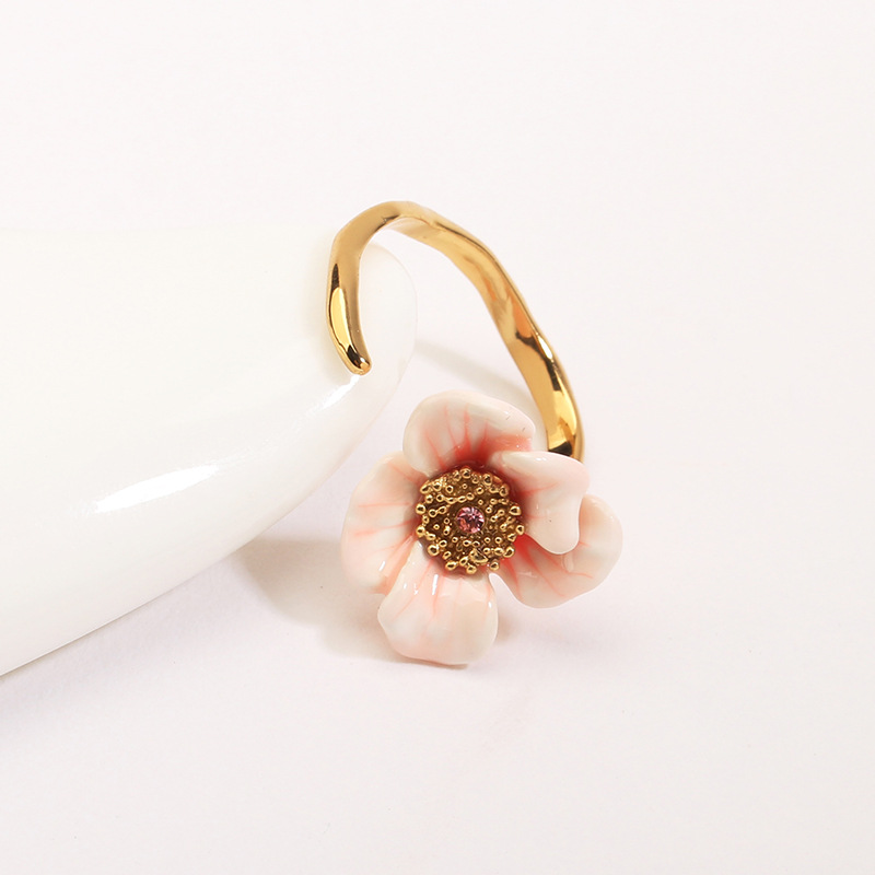 White Cherry Blossom Flower Petals Enamel Dangle Earrings