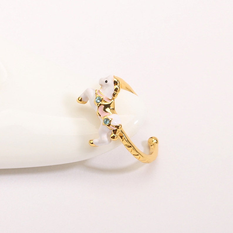Carousel White Horse And Crystal Enamel Adjustable Ring Jewelry Gift
