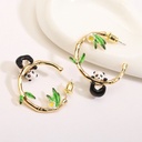 Panda Bamboo And Flower C Shape Enamel Stud Earrings Jewelry Gift