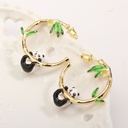 Panda Bamboo And Flower C Shape Enamel Stud Earrings Jewelry Gift