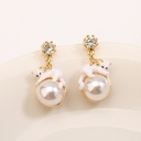 White Cat Kitty Kitten On Pearl Enamel Dangle Earrings Jewelry Gift