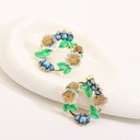 Bell Orchid White Flower Blue Fruit Enamel Hoop Earrings Jewelry Gift