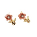 Pink Flower And Bee Enamel Dangle Earrings Jewelry Gift