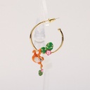 Sloth Green Leaf Pink Flower C Shape Enamel Hoop Earrings Jewelry Gift