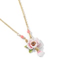 Pink White Rose Flower And Crystal Enamel Pendant Necklace Jewelry Gift