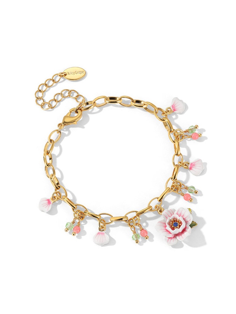 Daisy White Flower And Ladybug Enamel Thin Bracelet