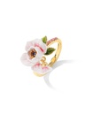 Pink White Rose Flower And Crystal Enamel Adjustable Ring Jewelry Gift