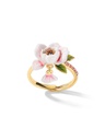 Pink White Rose Flower And Crystal Enamel Adjustable Ring Jewelry Gift