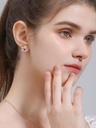 Pink White Rose Flower And Crystal Enamel Stud Earrings Jewelry Gift