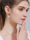 White Flower Pink Bud And Crystal Enamel Stud Earrings