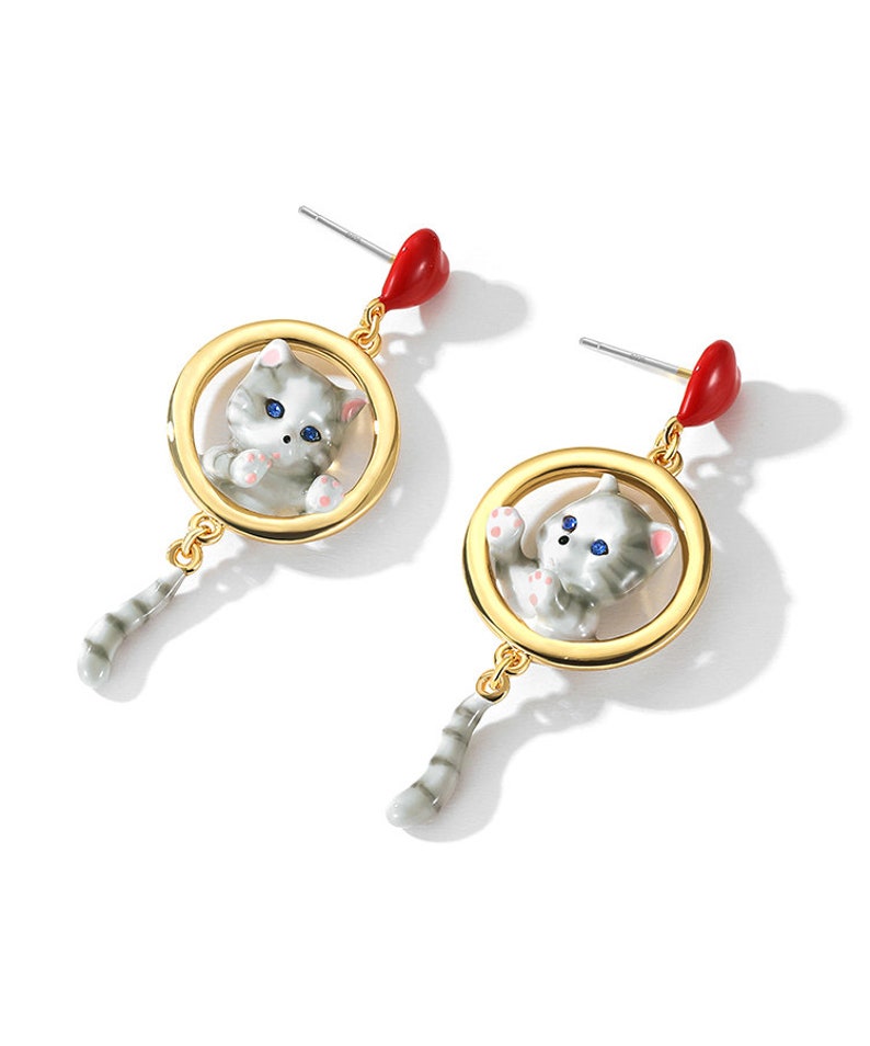 White Flower Pink Bud And Crystal Enamel Stud Earrings