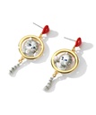 White Flower Pink Bud And Crystal Enamel Stud Earrings