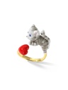 Cat Kitty Kitten Red Heart Enamel Adjustable Ring