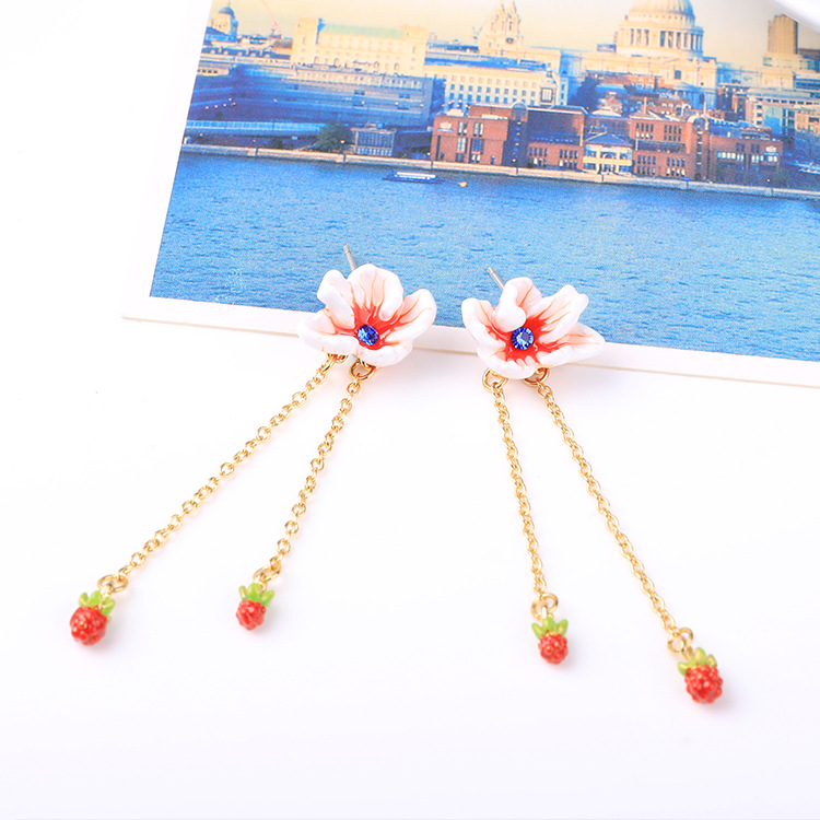 Enamel Flower Long Tassel Enamel Earrings Jewelry Stud Clip Hook Earrings