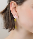 Pink White Cherry Blossom Flower Leaf Enamel Dangle Earrings