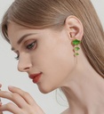Lotus Green Leaf Enamel Dangle Earrings Jewelry Gift
