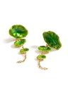 Lotus Green Leaf Enamel Dangle Earrings Jewelry Gift