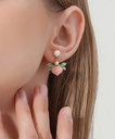 Pink Peach Fruit Freshwater Pearl Enamel Dangle Earrings