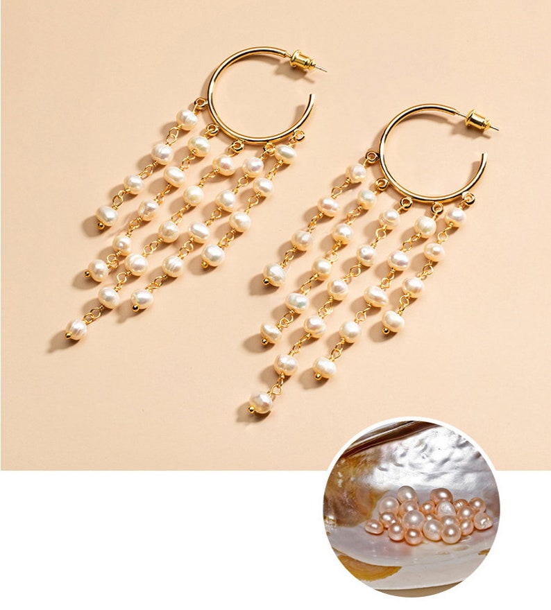 Pearl Tassel Hoop Earrings Jewelry Gift