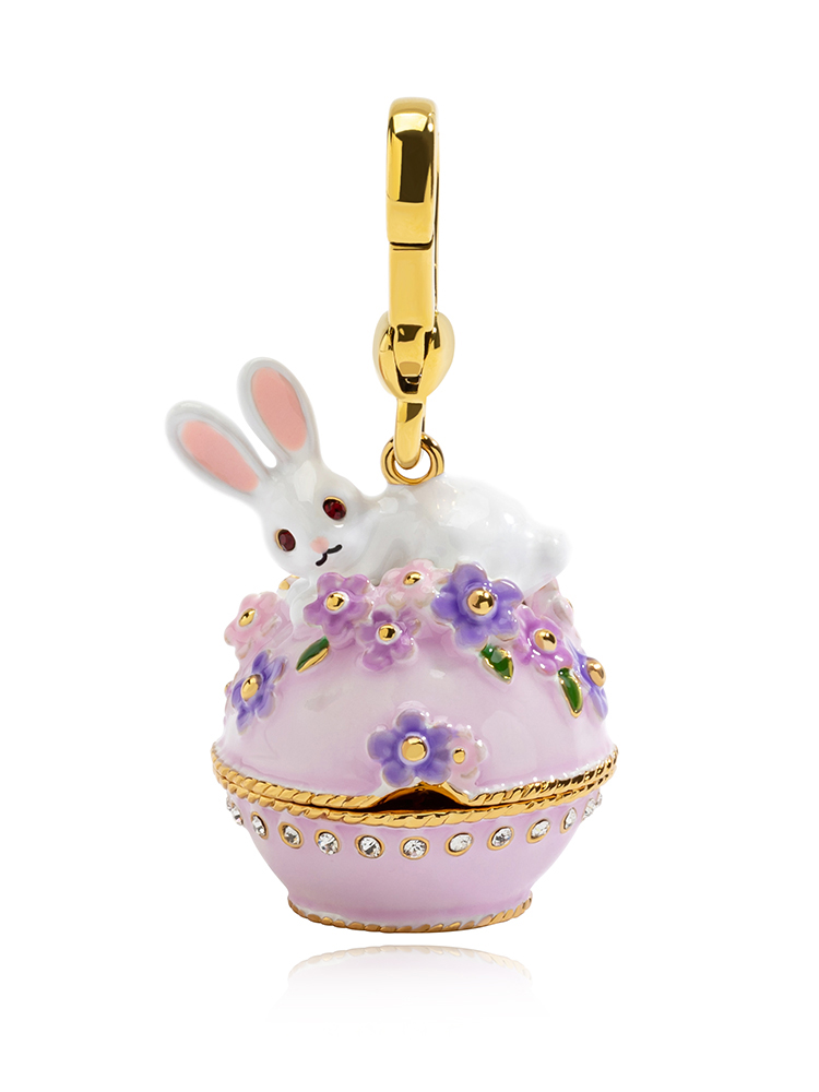 Rabbit Bunny Purple Flower Box Enamel Neclace Key Pendant With Chains