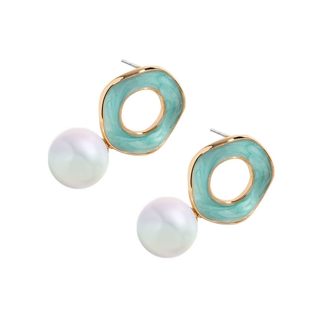 Pearl White Pink Green Dangle Earrings