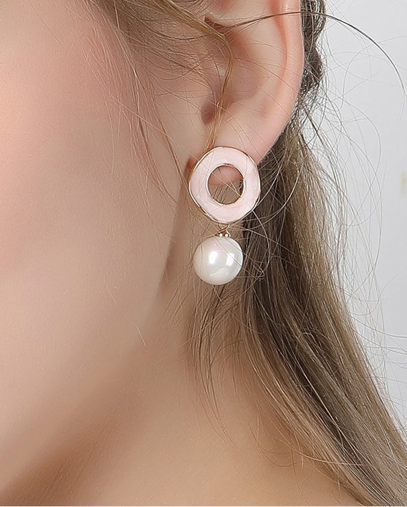 Lily Flower Branch And Stone Enamel Earrings