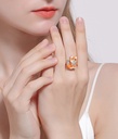 Yellow Bird Oriole Cherry Flower And Stone Enamel Ring Jewelry Gift