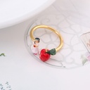 Enamel Glaze Adjustable Fruit Red Apple Princess Open Ring