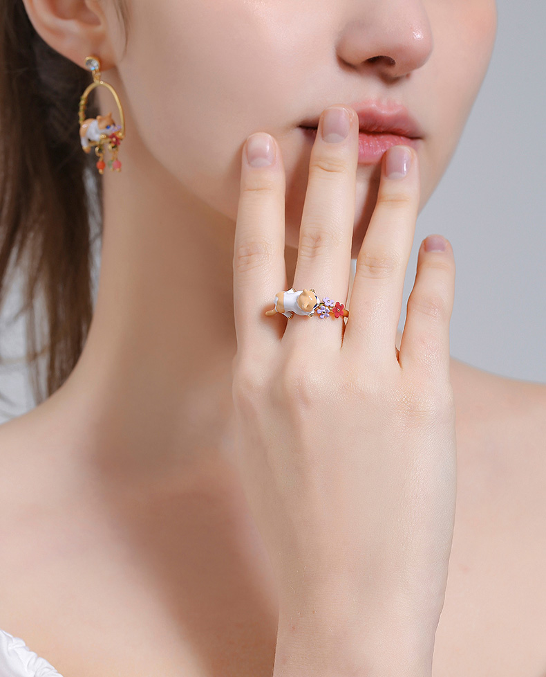 Red Rose Flower And Pearl Enamel Hoop Stud Earrings
