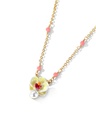Yellow Red Orange Pansy Blossom Flower Pearl Enamel Pendant Necklace
