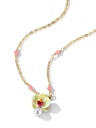 Yellow Red Orange Pansy Blossom Flower Pearl Enamel Pendant Necklace