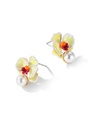 Red Rose Flower And Green Leaf Pearl Enamel Stud Earrings Jewelry Gift