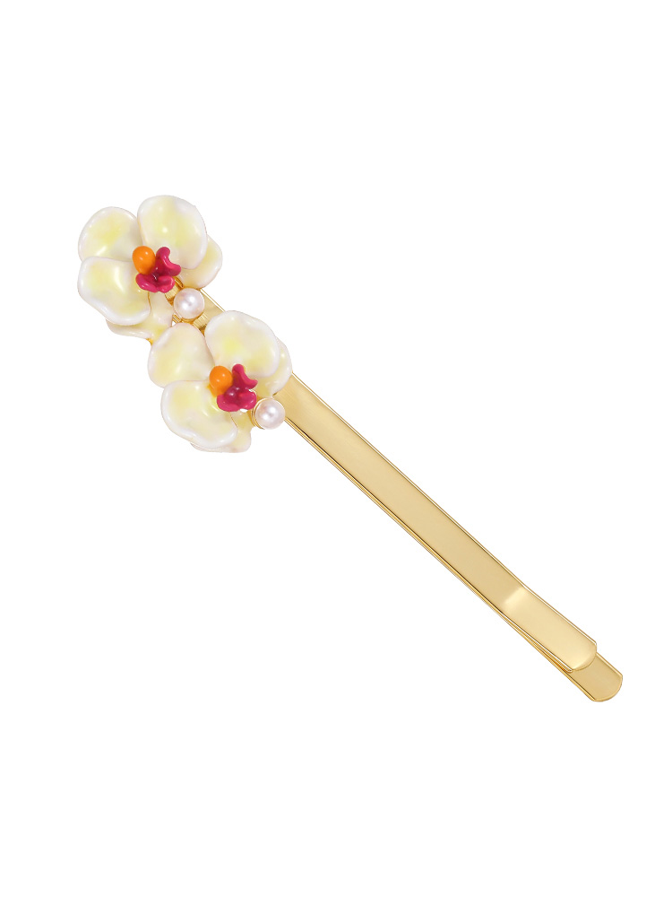 Yellow Orange Red Pansy Flower Pearl Enamel Hair Pin