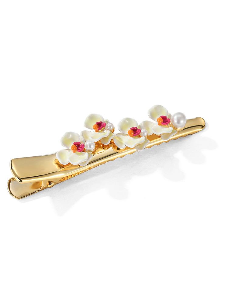 Yellow Red Orange Pansy Flower Pearl Enamel Clip Pin