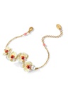 Yellow Red Orange Pansy Flower Pearl Enamel Charm Thin Bracelet