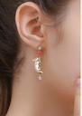 Owl And Pink Cherry Blossom Flower Tassel Enamel Earrings Jewelry Gift