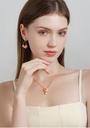 Pink Peony Apricot Flower Butterfly And Crystal Enamel Stud Earrings Jewelry Gift