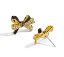 Black Bow And Crystal Enamel Stud Earrings Jewelry Gift