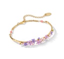 Purple Pink Flower And Crystal Enamel Bangle Bracelet Jewelry Gift