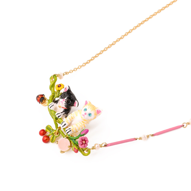 Enamel Glaze Cute Yellow/Black Kitty Trendy Elegant Necklace