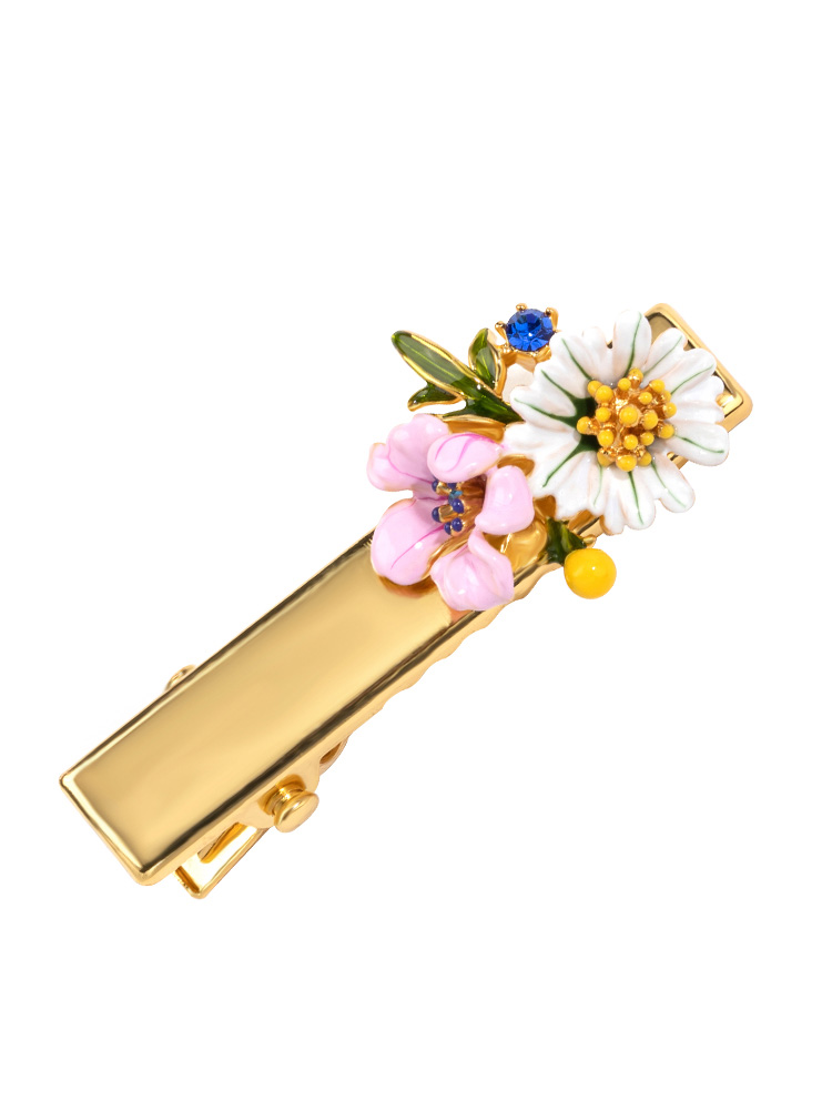 White Pink Flower Enamel Hair Pin Clip Jewelry Gift