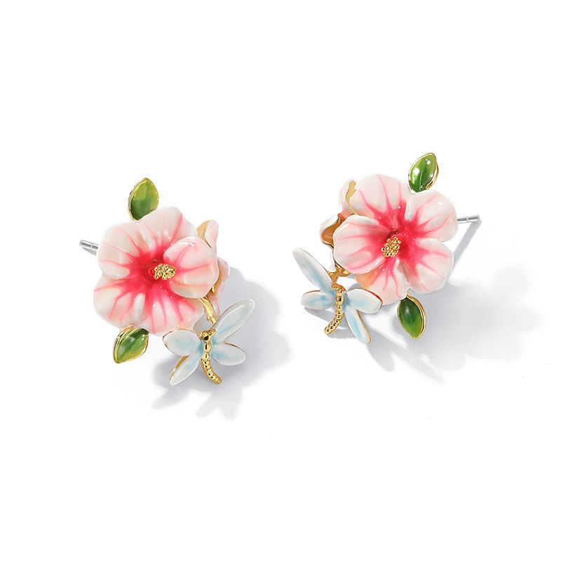 Plant Gold Plated Metal Sheet Enamel Dangle Earrings Jewelry Gift