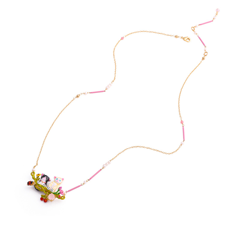 Enamel Glaze Cute Yellow/Black Kitty Trendy Elegant Necklace