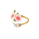 Hen Rooster Chicken And Blue Flower Enamel Adjustable Ring