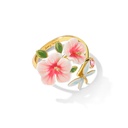 Hen Rooster Chicken And Blue Flower Enamel Adjustable Ring