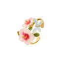 Pink Flower And Dragonfly Enamel Adjustable Ring Jewelry Gift