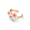 Pink Flower And Dragonfly Enamel Adjustable Ring Jewelry Gift