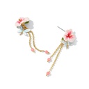 Pink Flower And Dragonfly Tassel Enamel Dangle Earrings Jewelry Gift