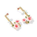 Pink Flower And Dragonfly Crystal Enamel Dangle Earring Jewelry Gift