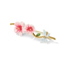 Pink White Flower And Bee C Shape Enamel Hoop Earrings Jewelry Gift